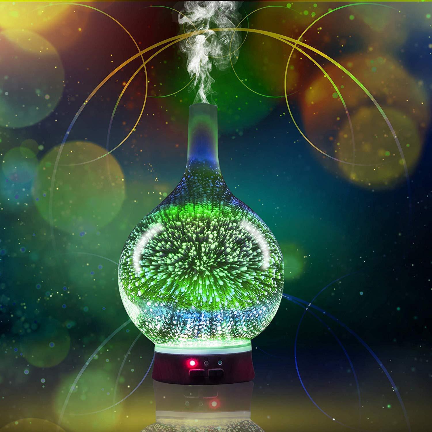 アロマ加湿器 3Dガラス シャイニングディフューザー 花火 アロマ
