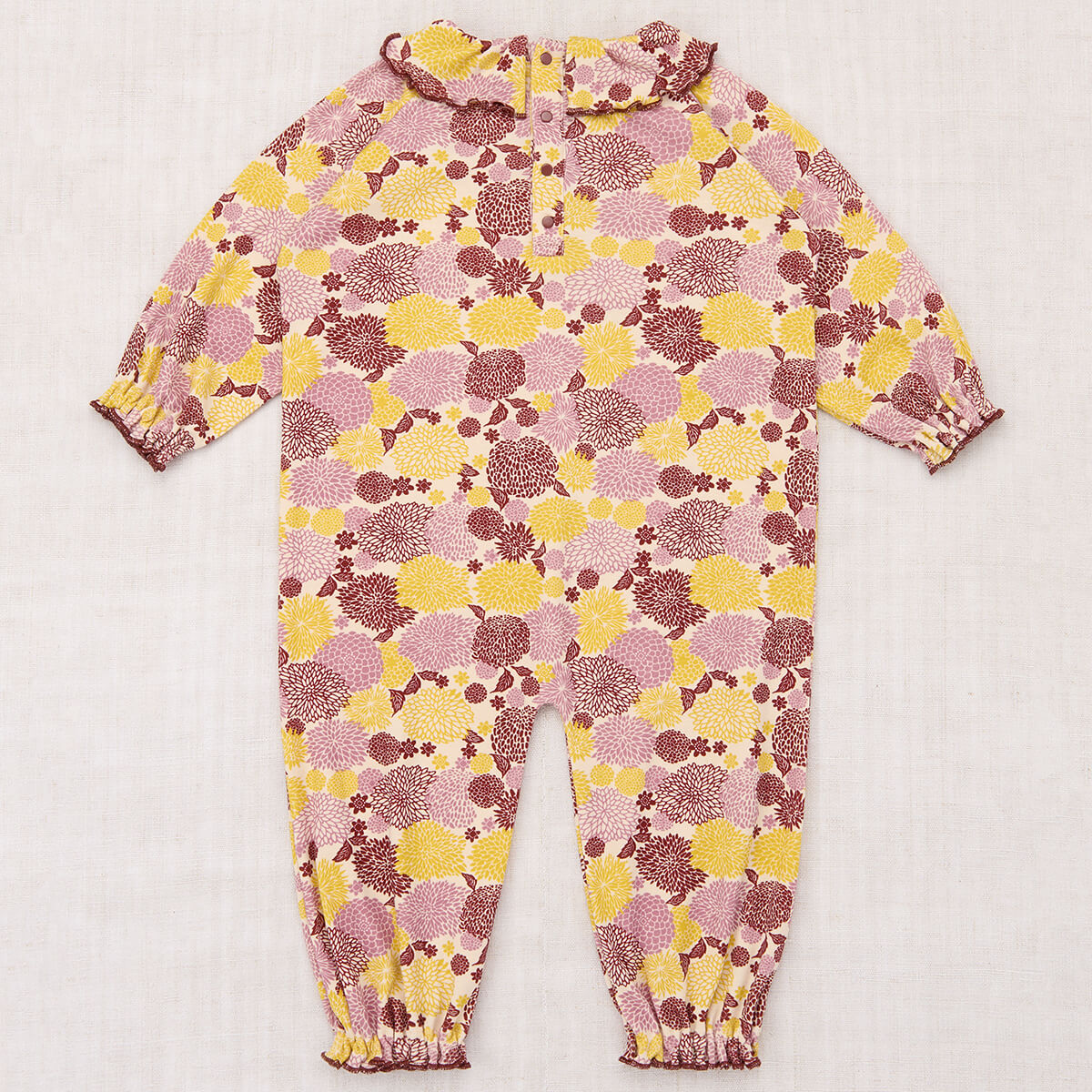 Baby Pierrot Onesie in String / Antique Rose Chrysanthemum by