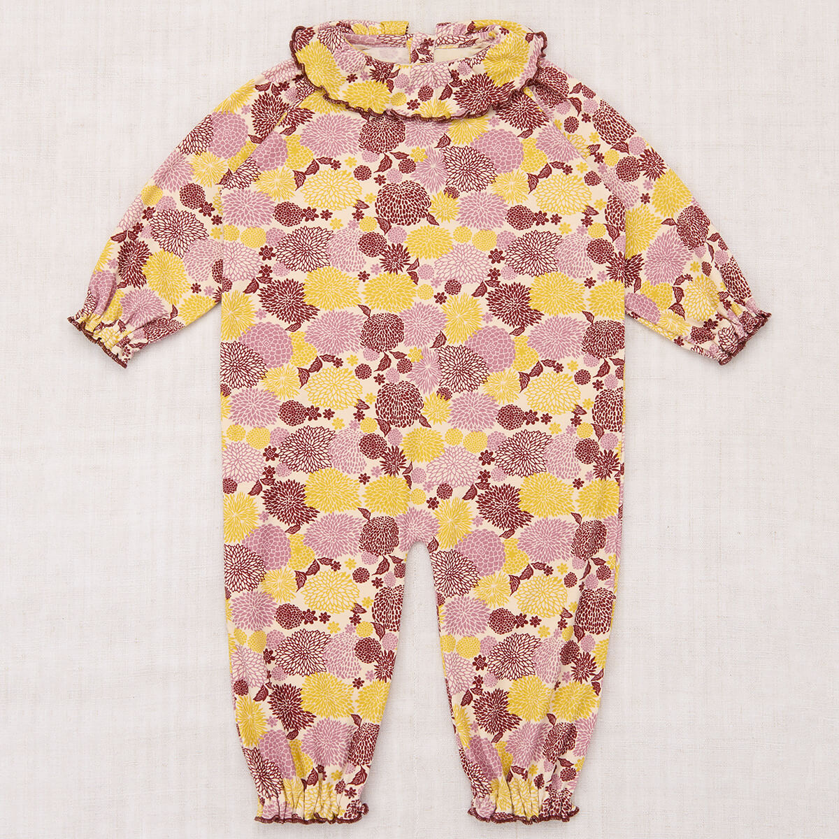 Baby Pierrot Onesie in String / Antique Rose Chrysanthemum by