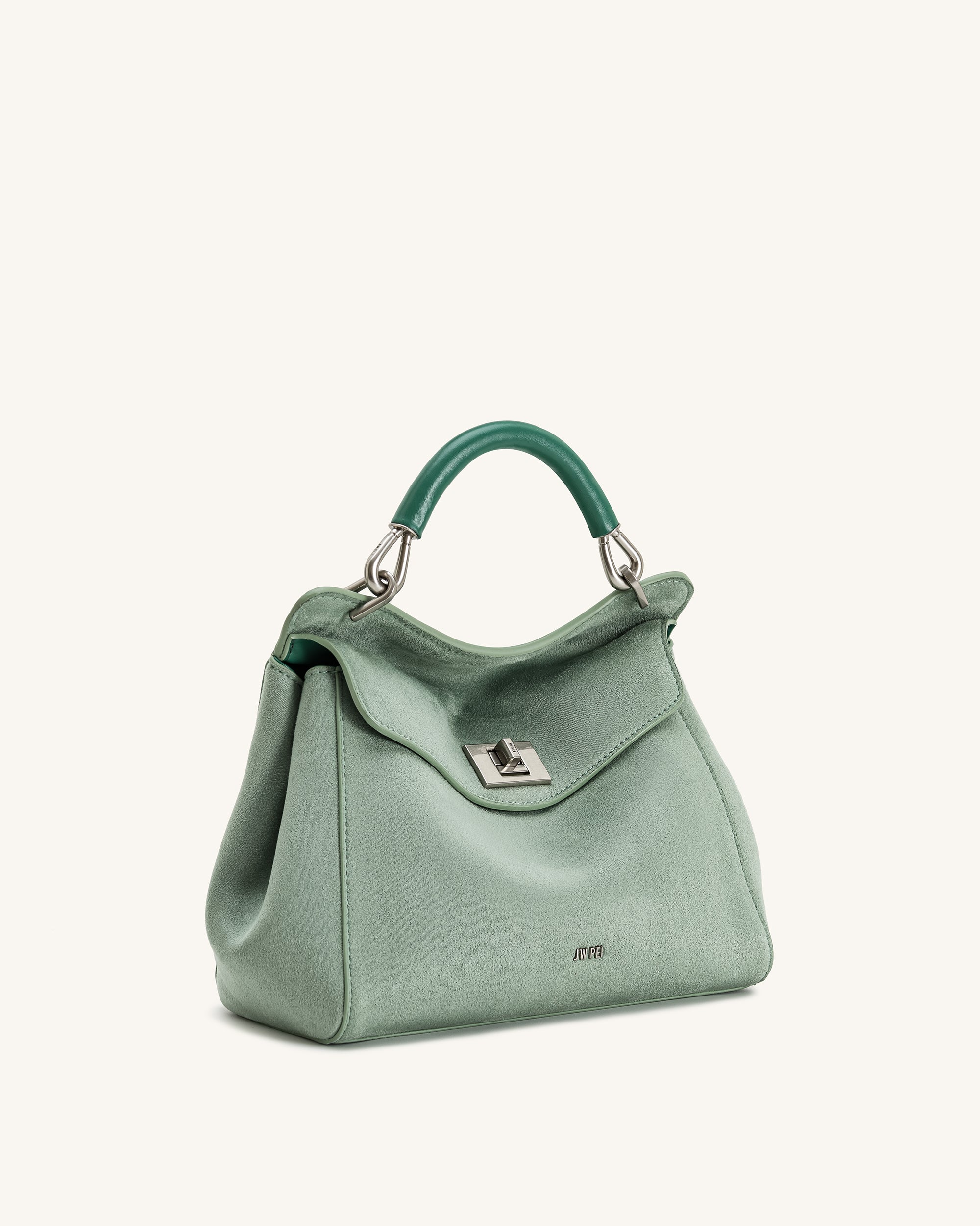 Lucia Classic Faux Suede Top Handle Bag - Matcha Green - JW PEI UK