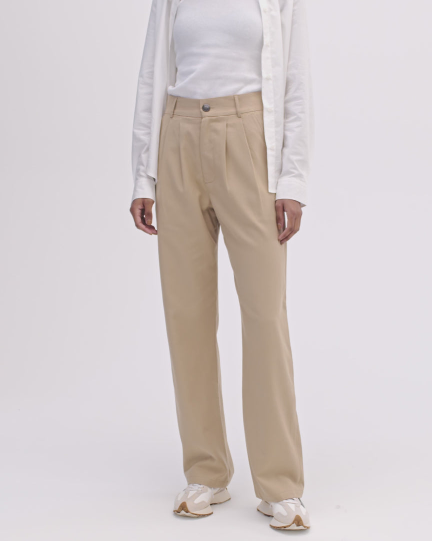 Cinnamon Relaxed Trousers in Beige Cotton/Tencel | OMNES