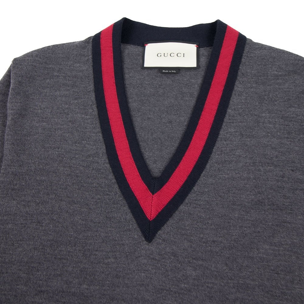Gucci Wool V-Neck Sweater Grey | ONU