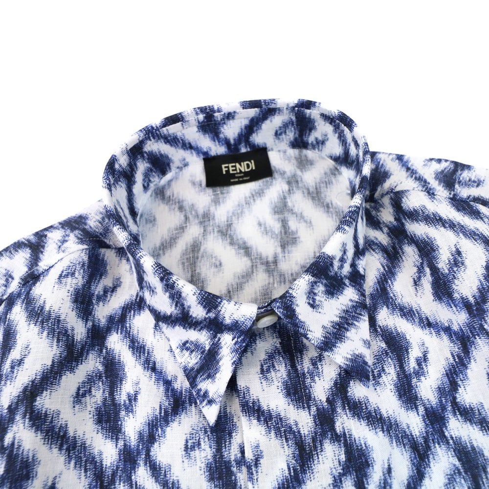 Fendi Linen Ff Chine Shirt Blue | ONU