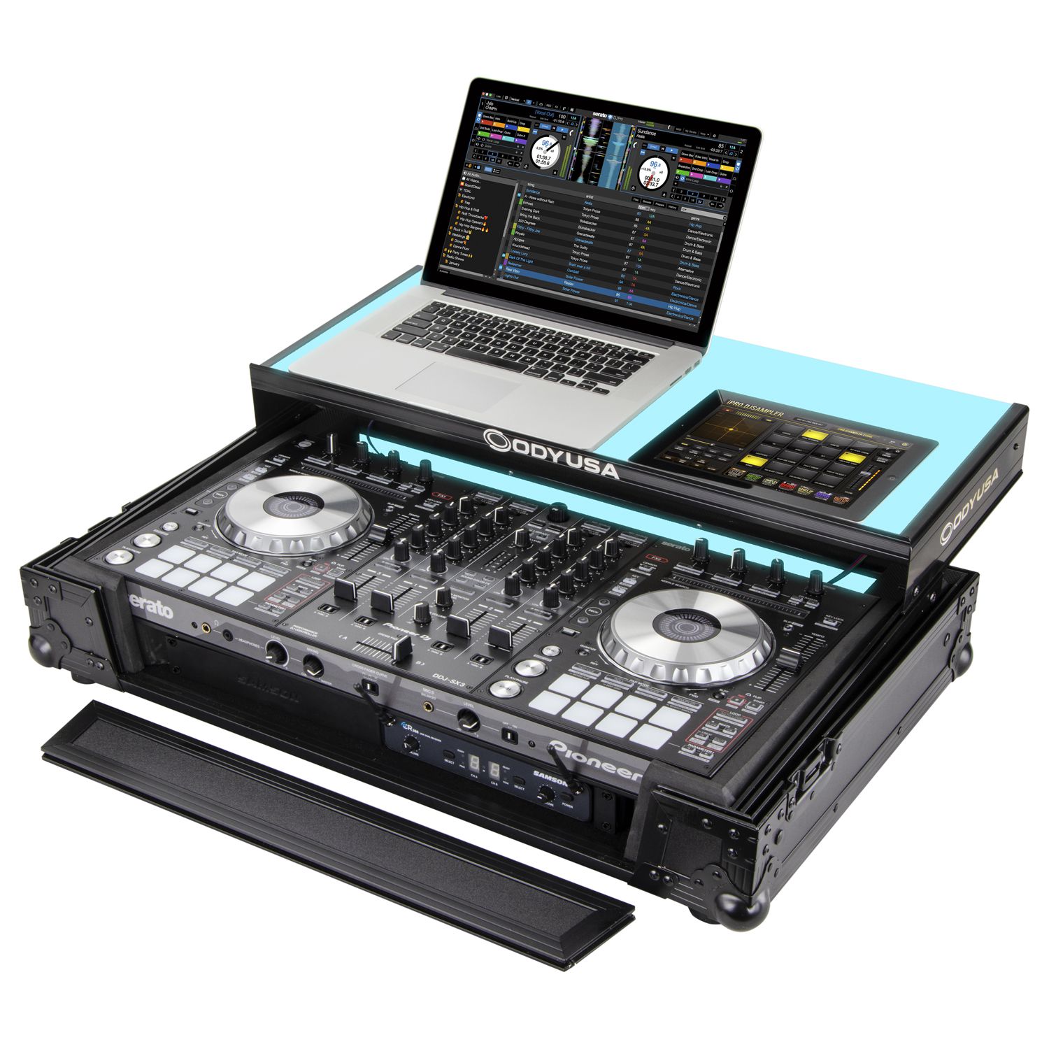 Black Pioneer DDJ-SX / DDJ-SX2 Case with 1U Rack Space LED panel