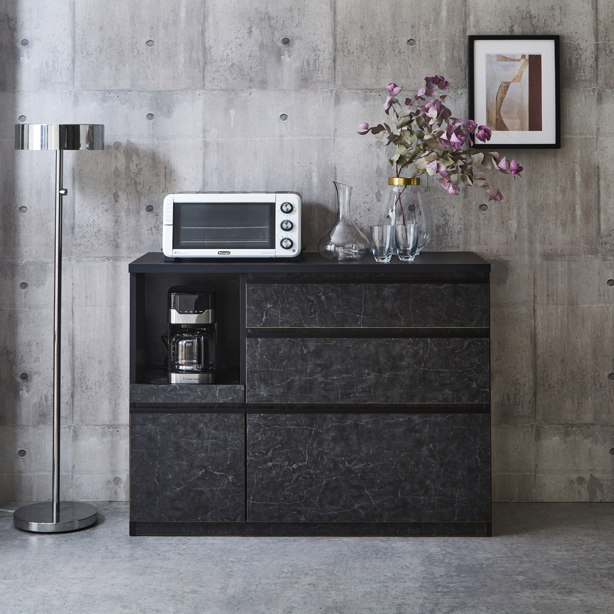 上品な大理石調のモダンデザイン!なのに収納力たっぷりの国産完成品