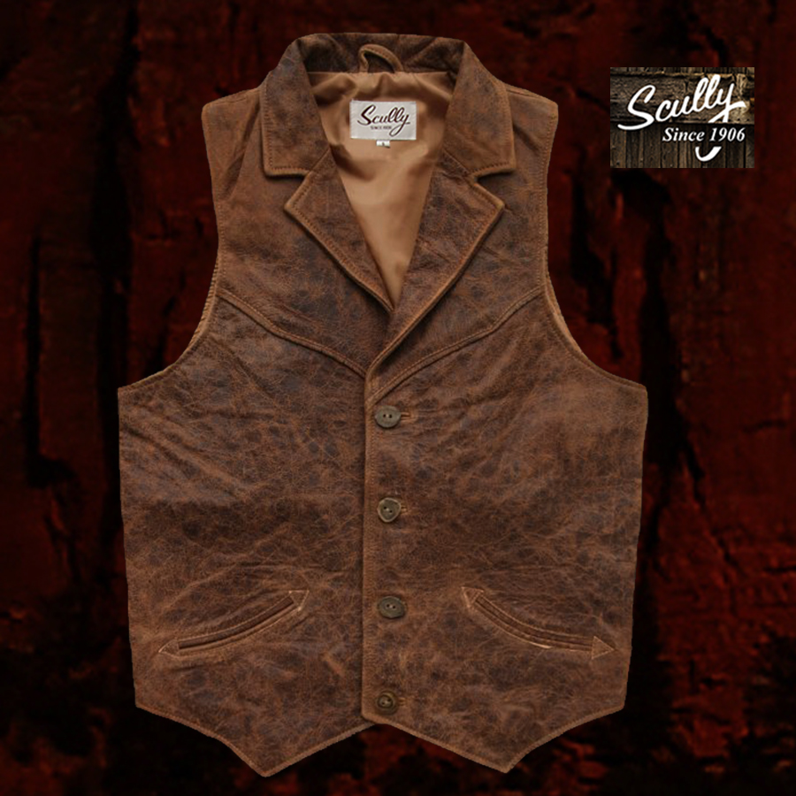 スカリー ウエスタン レザー ベスト（ブラウン）L/Scully Western