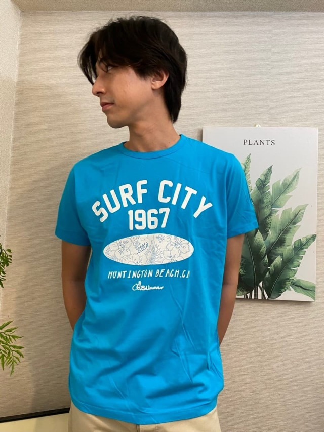 クルーネックTシャツ(SURF CITY) 水色