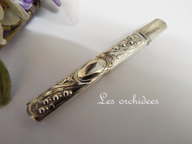 アンティーク シルバー純銀 ペンシルホルダー スズラン オルキデ 恵比寿