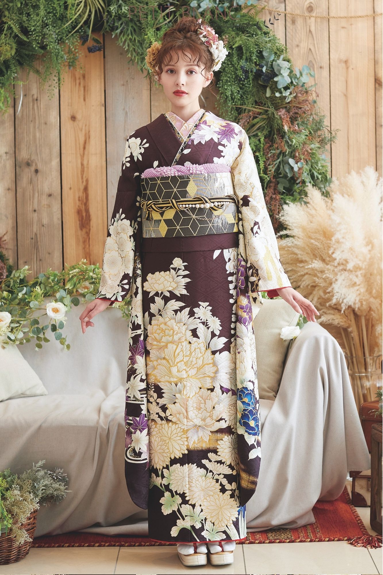 深紫×白金牡丹柄振袖｜大人っぽい華やぎと落ち着きの絶妙バランススタイル