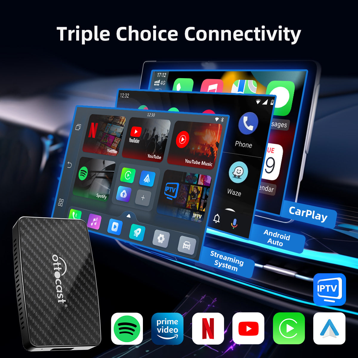 Ottocast Play2Video Wireless CarPlay Adapter With YouTube