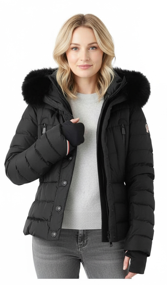 モンクレール レディース ショート ファー付きダウンジャケット