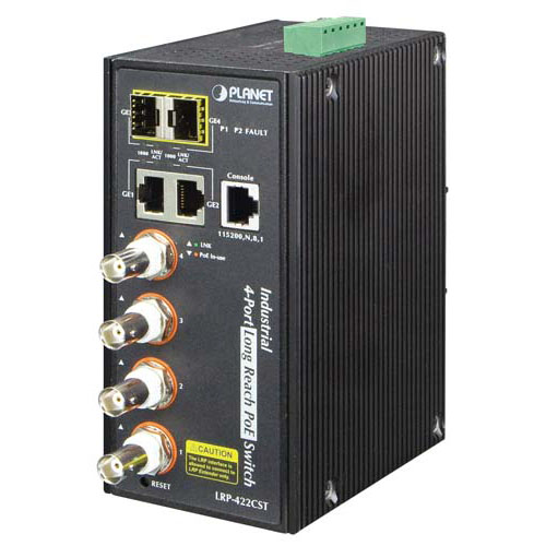 Industrial 4-Port Long Reach PoE over Coax Switch - PT-LRP-422CST