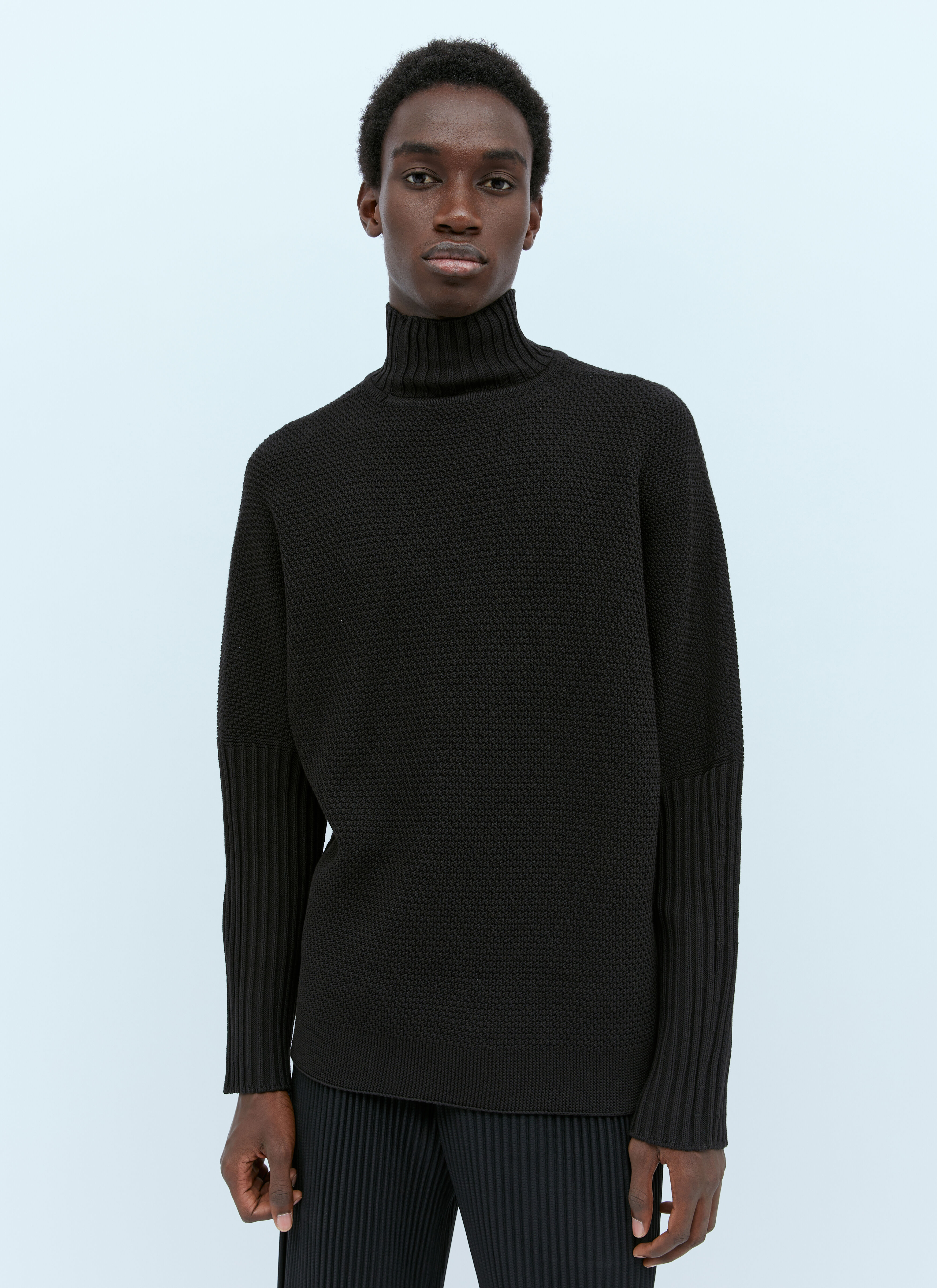 Homme Plissé Issey Miyake Men's' High Neck Rustic Knit Sweater in