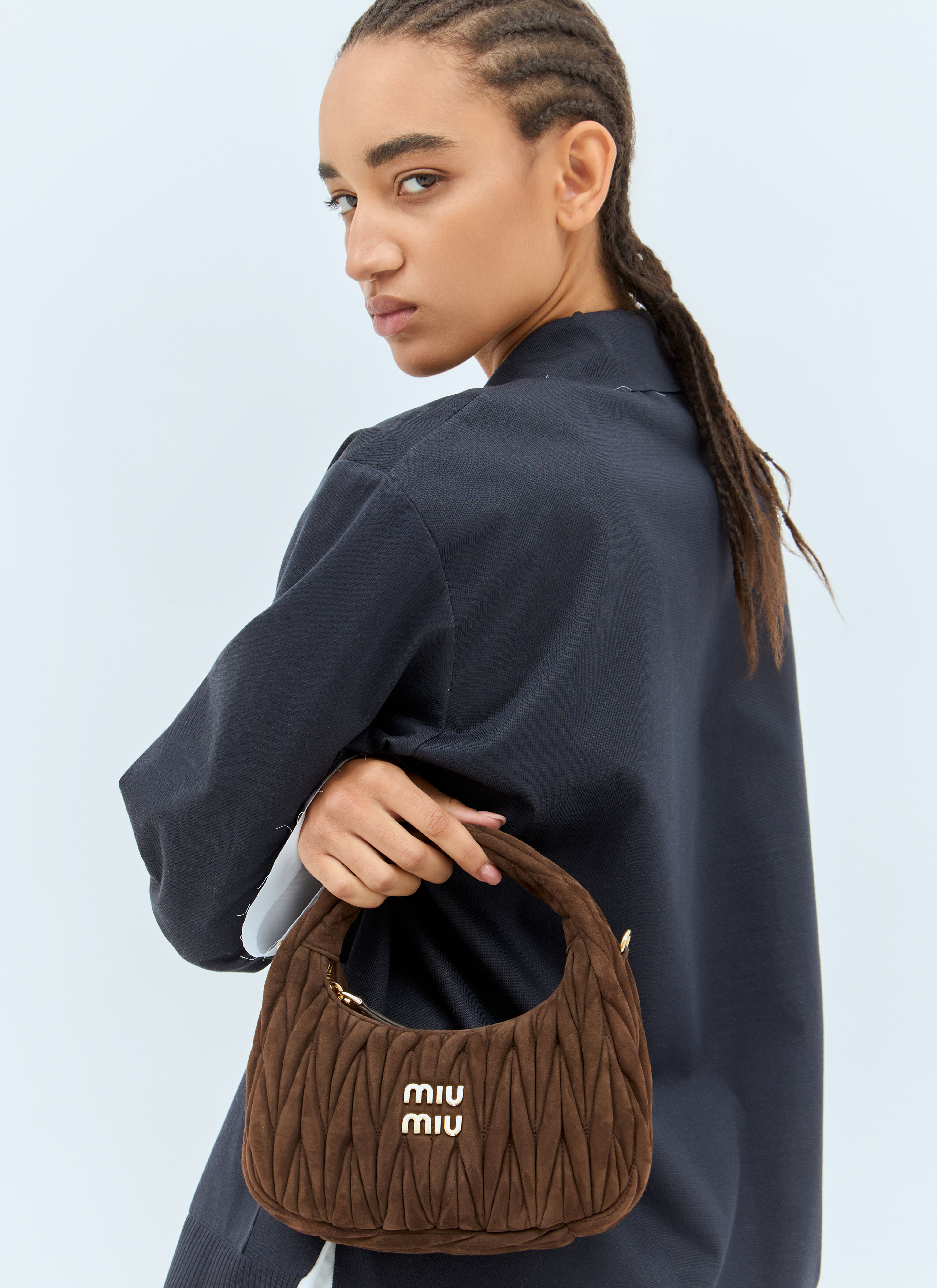 Miu Miu Women's' Wander Matelassé Suede Mini Shoulder Bag in Brown