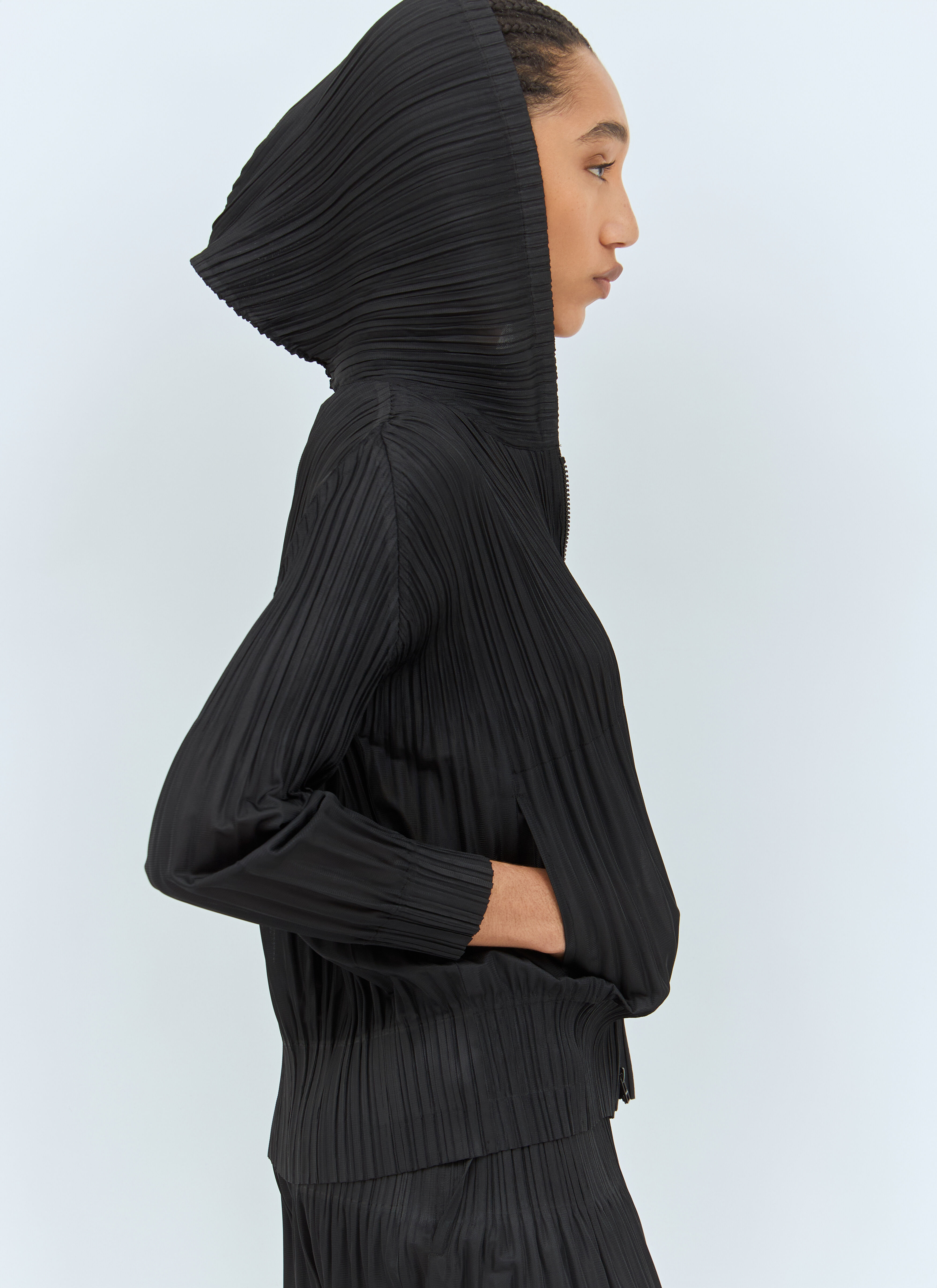 Pleats Please Issey Miyake Women's' Fluffy Hooded Top in Black