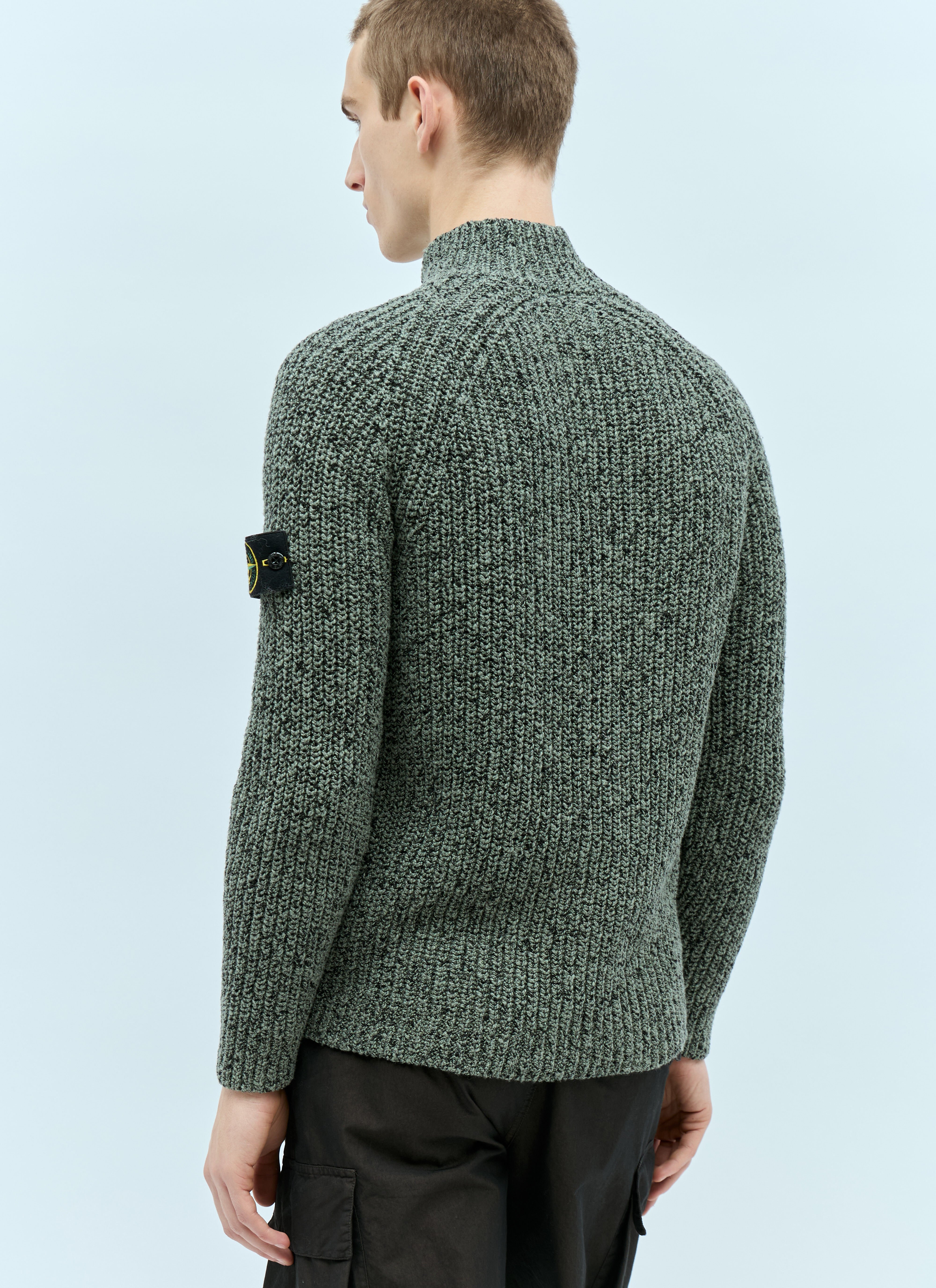 Stone Island Men's' Zip-Up Knit Sweatshirt in Green | LN-CC®