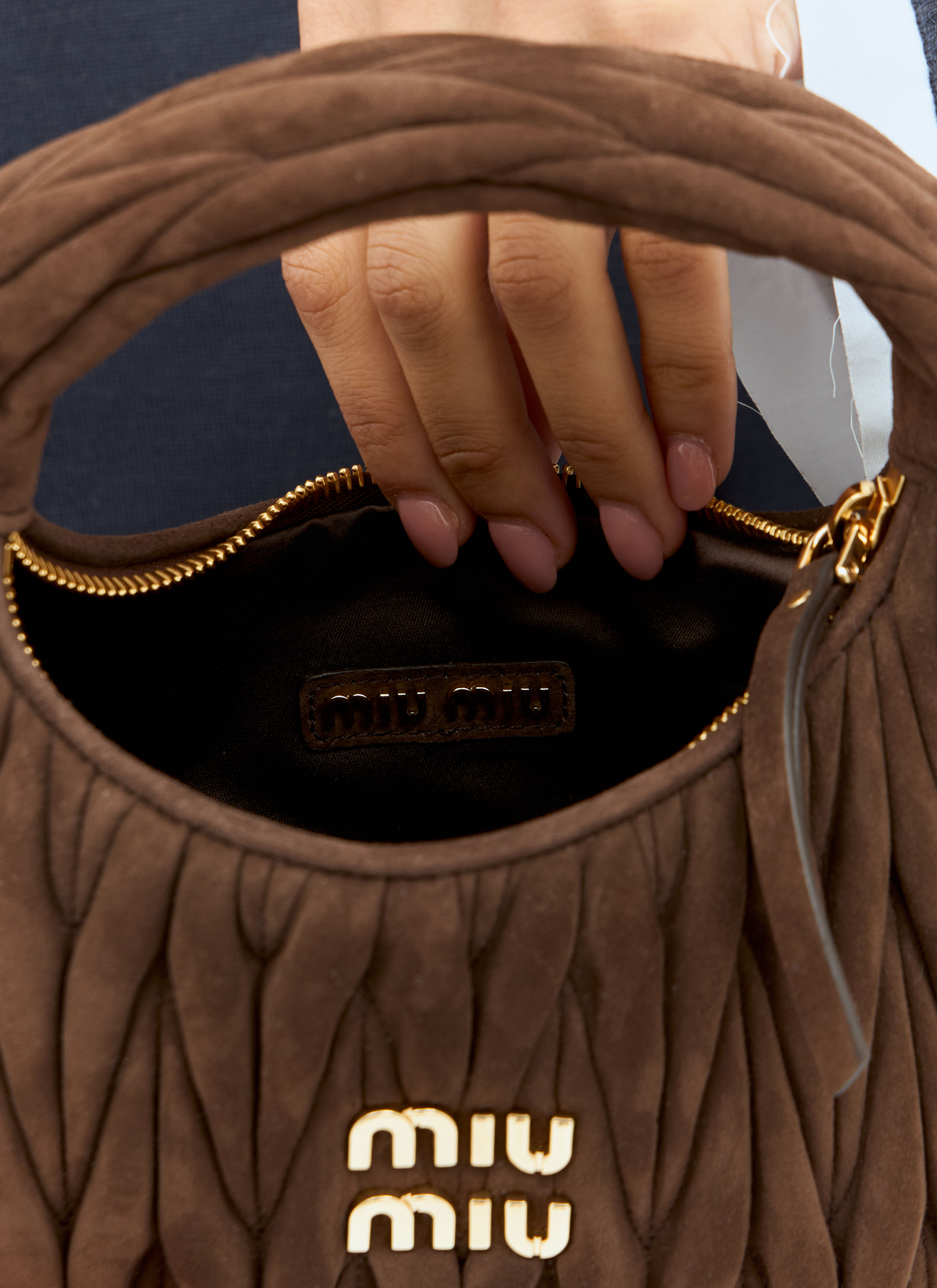 Miu Miu Women's' Wander Matelassé Suede Mini Shoulder Bag in Brown