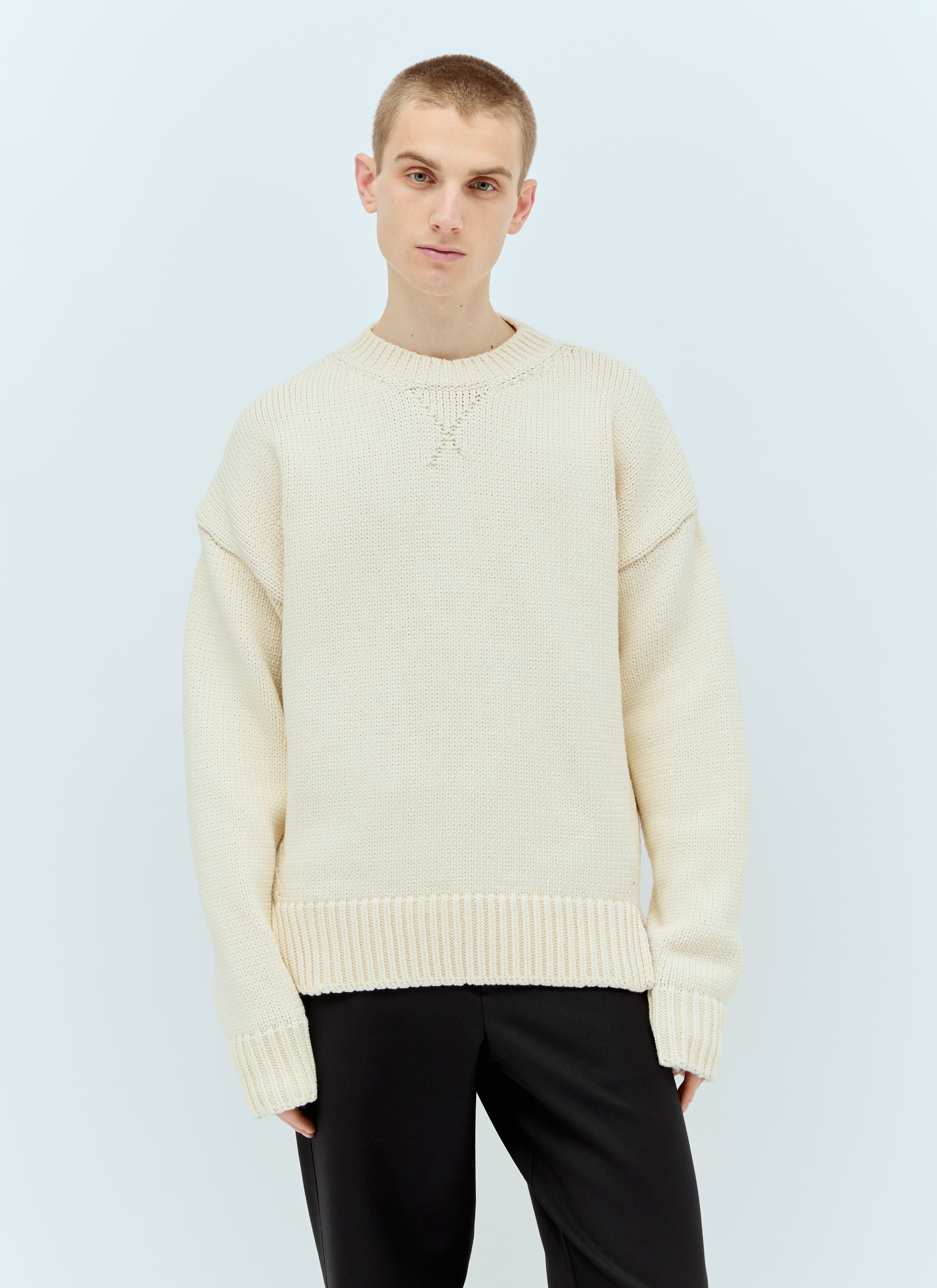 Jil Sander Men's' Heavy-Knit Crewneck Sweater in Beige | LN-CC®