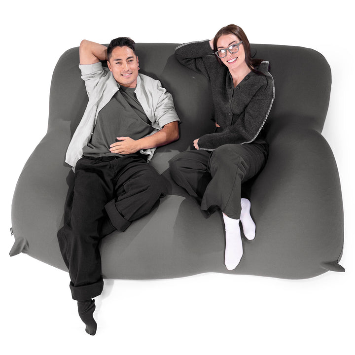 2人掛けラウンジャービーズクッション:グレー/むちゃのびストレッチ