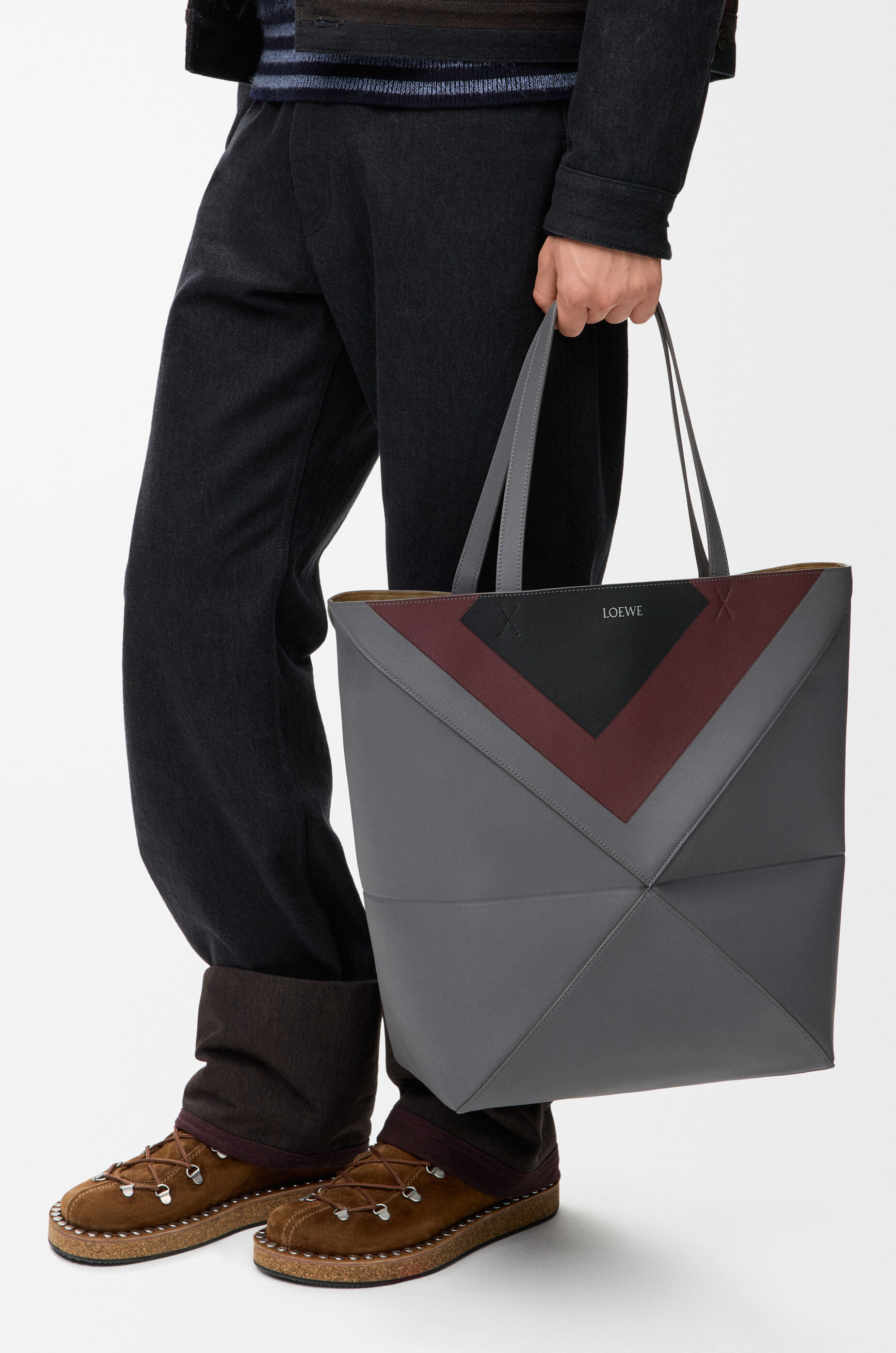 XL Puzzle Fold tote in nappa calfskin Grey - LOEWE USA Official