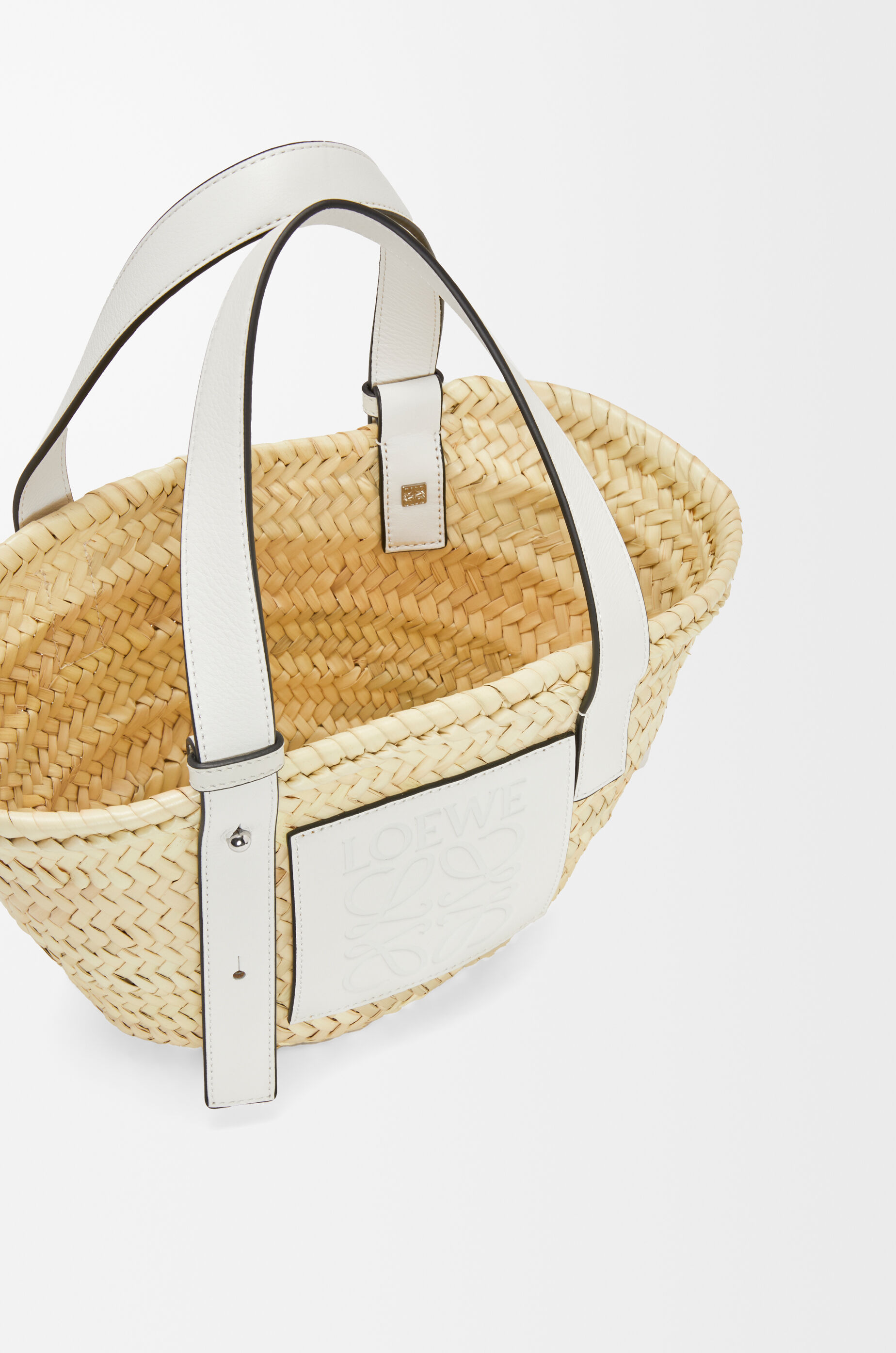 Small Basket bag in palm leaf and calfskin Beige - LOEWE USA