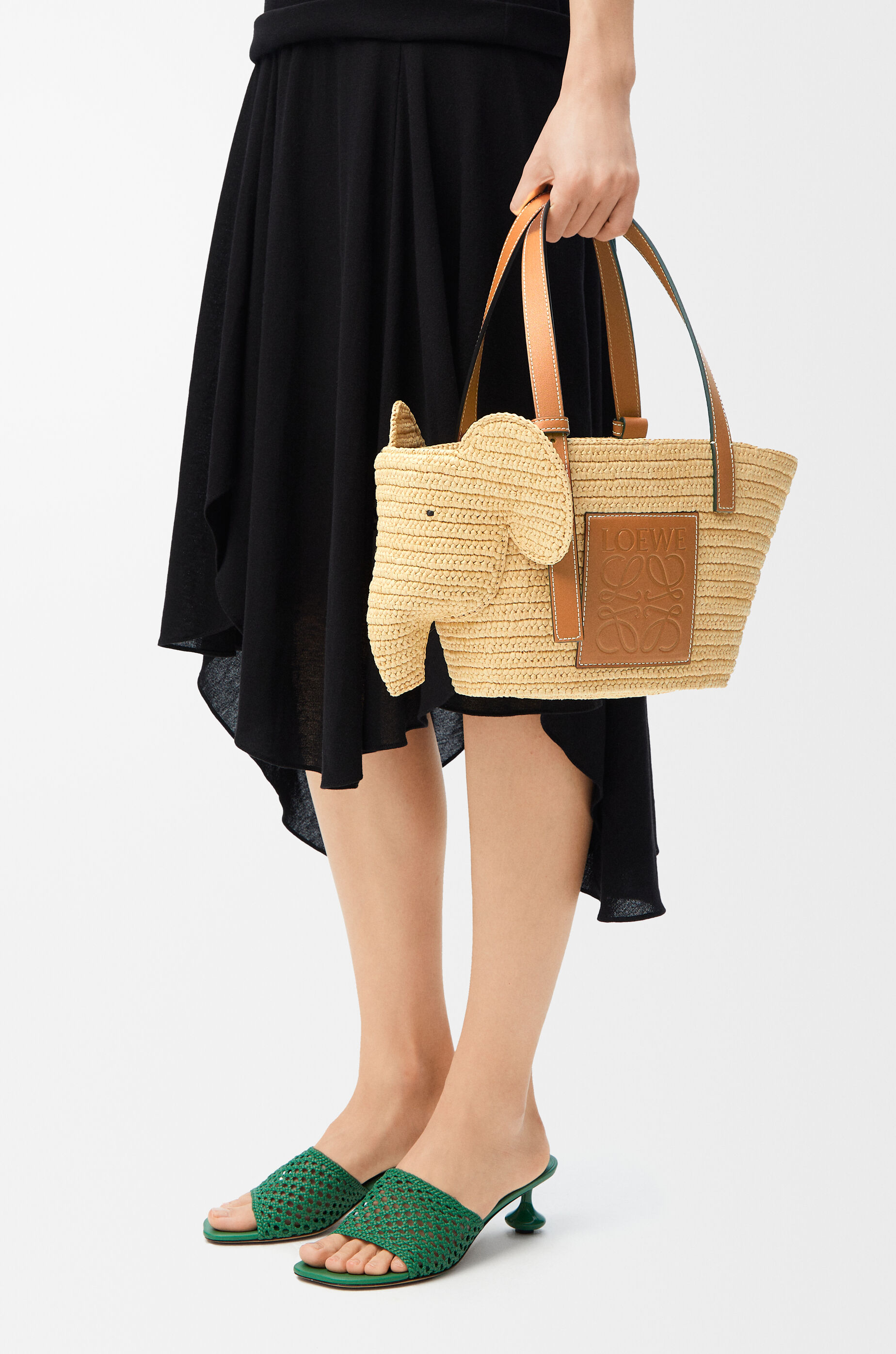 エレファント バスケット スモール（ラフィア&カーフ） ベージュ