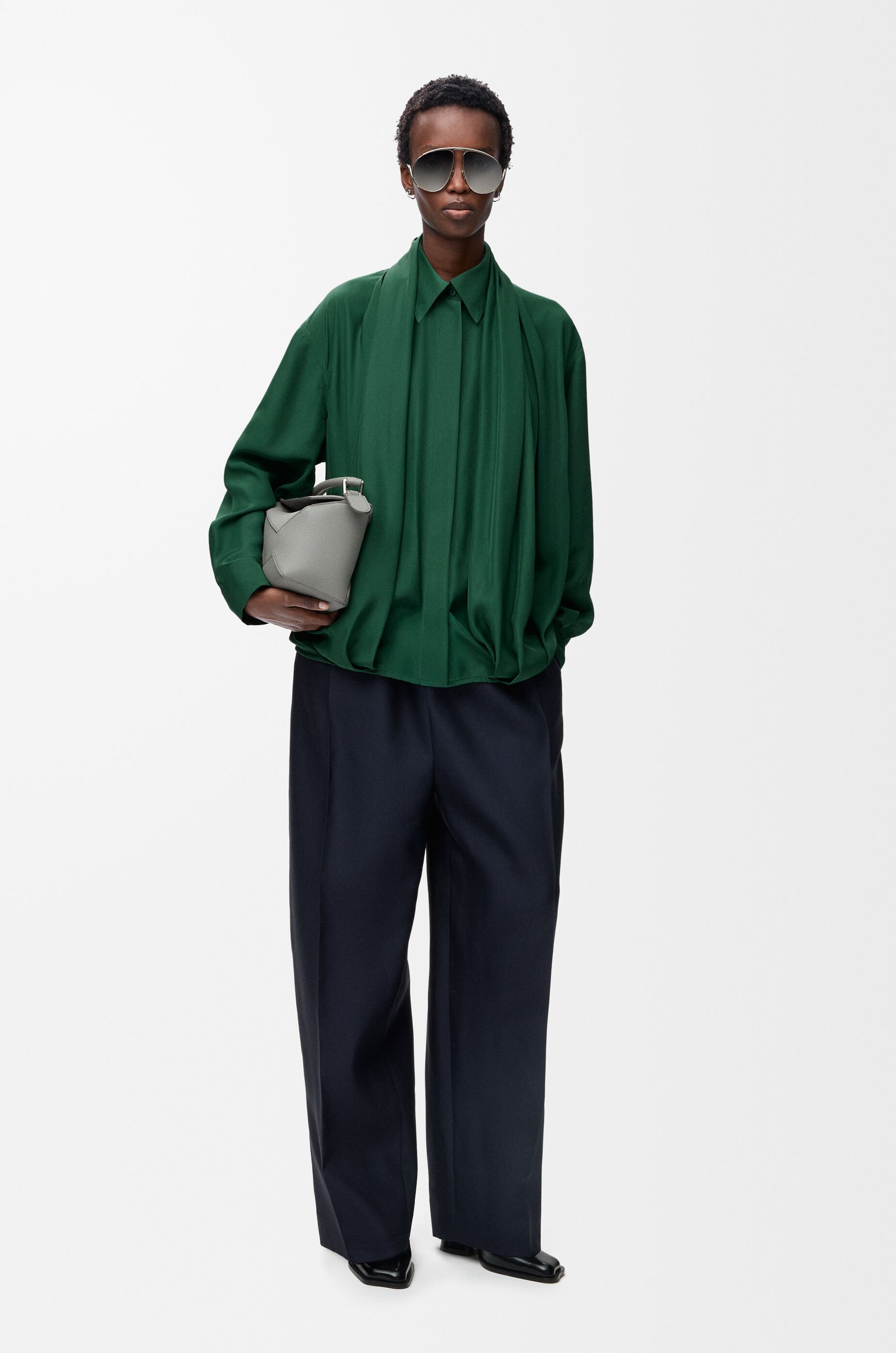 Draped shirt in silk Green - LOEWE USA Official Website
