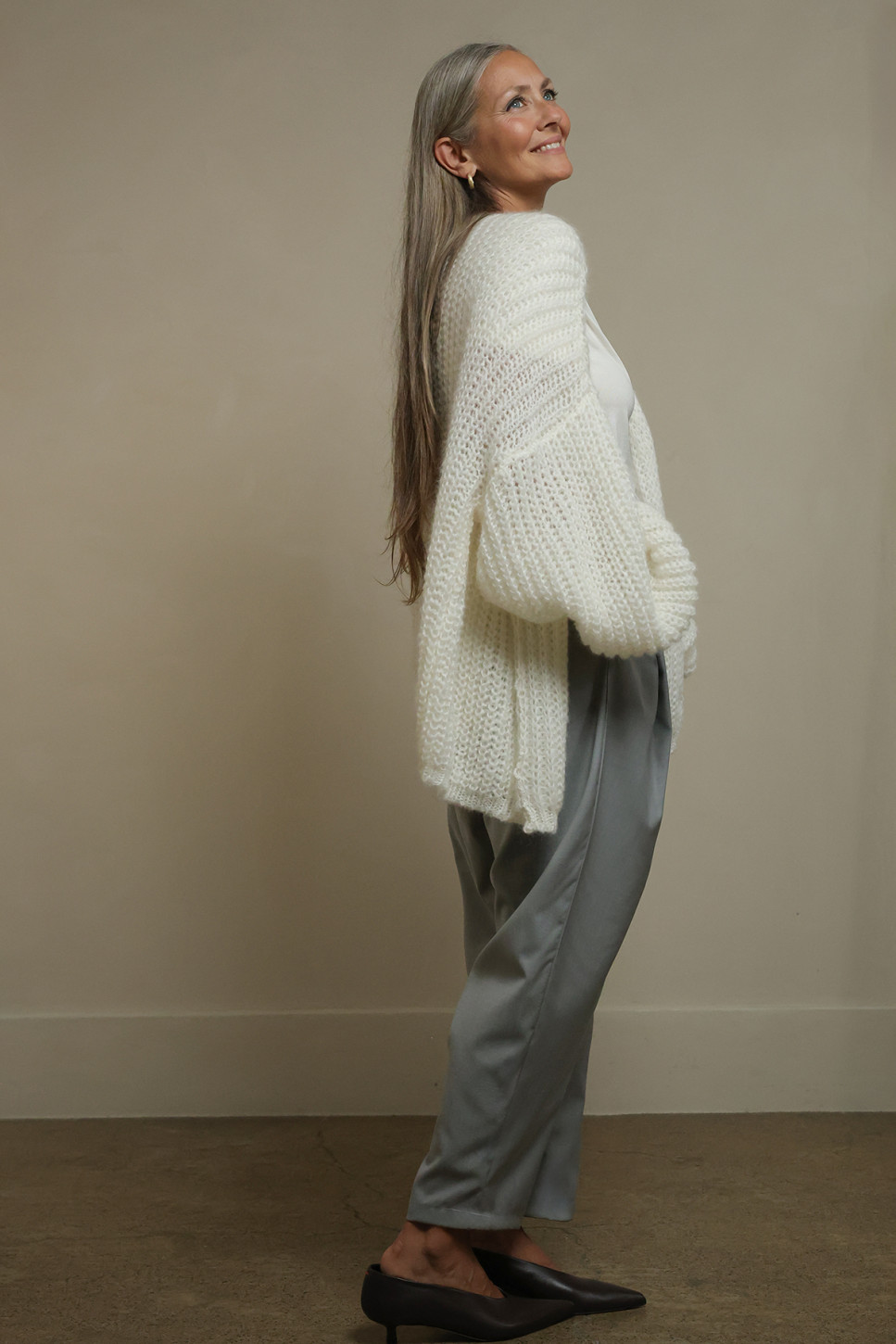 EMMA MOHAIR CARDIGAN IN CREAM WHITE - LoraGene