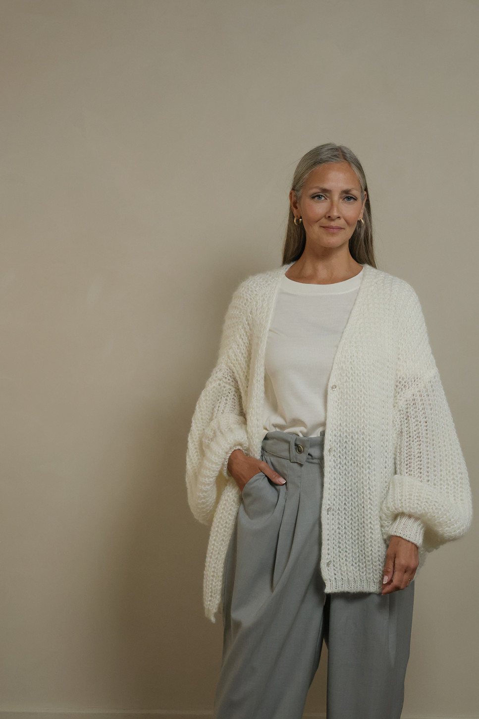 EMMA MOHAIR CARDIGAN IN CREAM WHITE - LoraGene