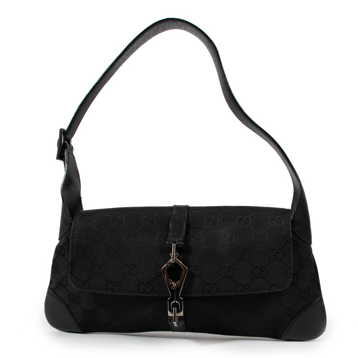 Gucci by Tom Ford Abbey Black GG Canvas Vintage Shoulder Bag