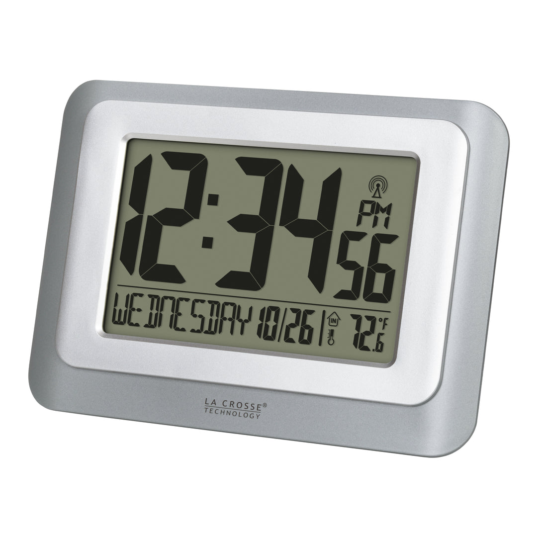 513-88907 Atomic Digital Wall Clock - Silver