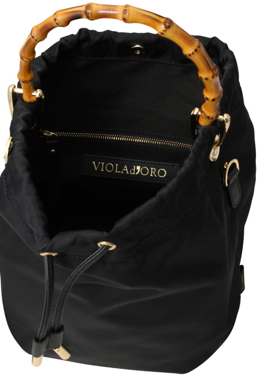 VIOLAd'ORO - バンブーハンドル2WAYナイロン巾着バッグ(ブラック