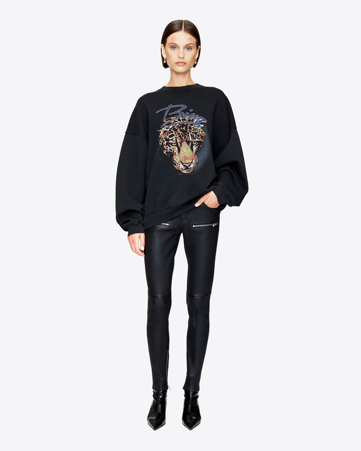 Anine Bing Sweatshirt Harvey Léopard – Noir Vintage