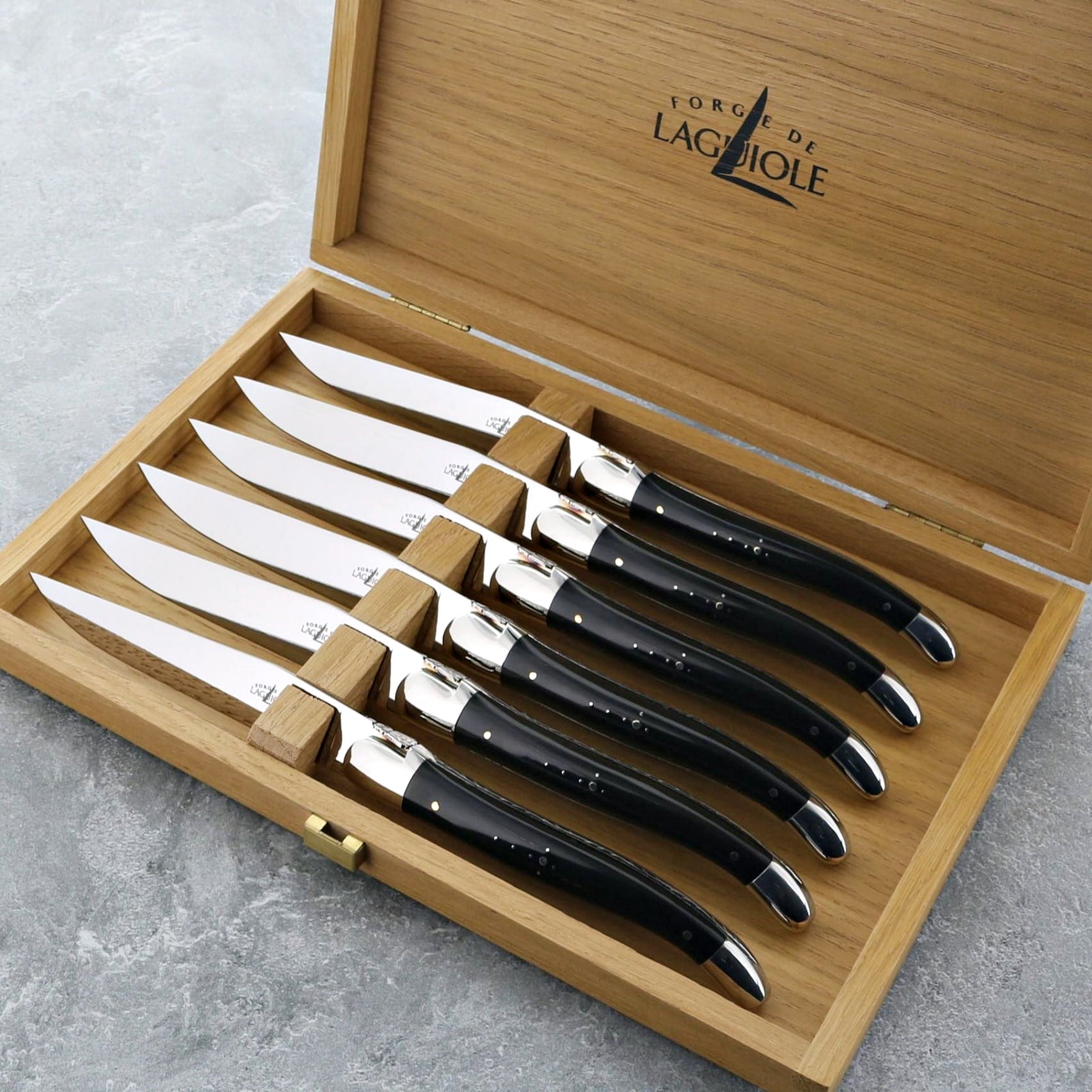 Forge de Laguiole Dark Horn Tip Steak Knives - Set of 6 - Laguiole