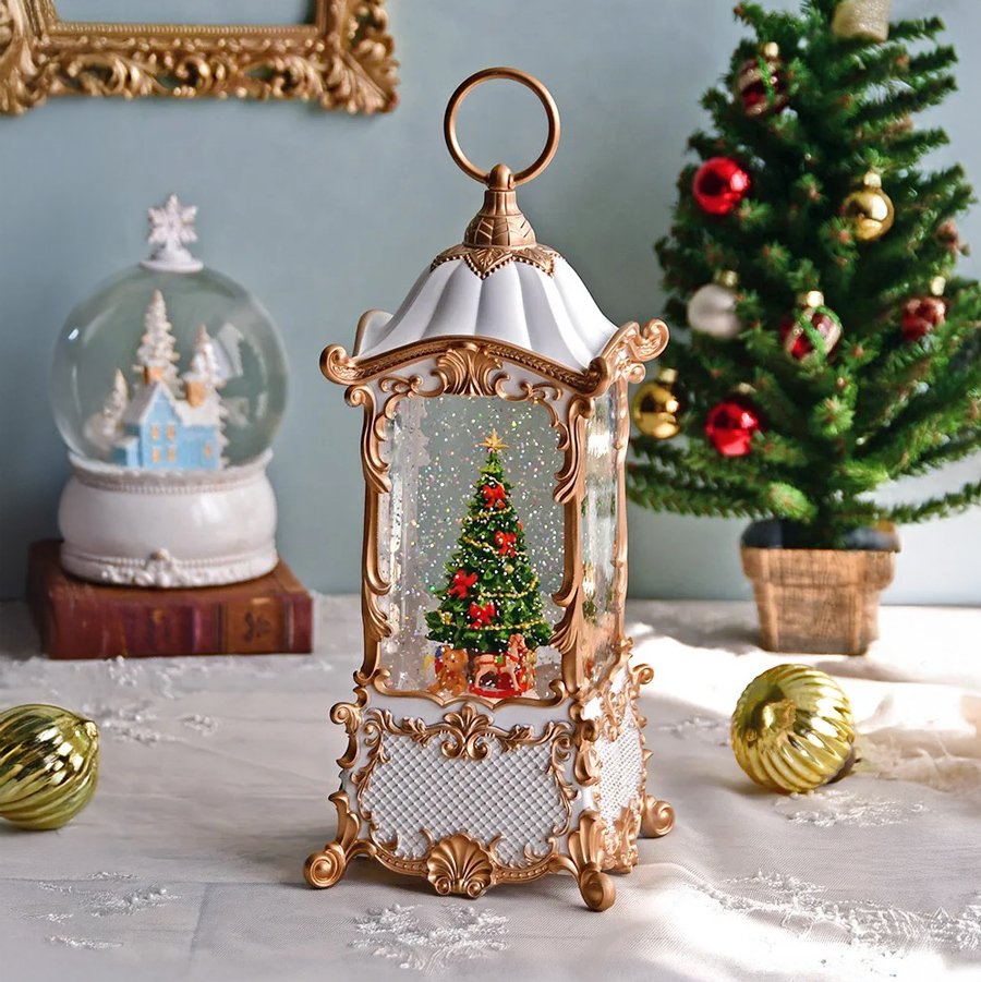 HM 】リキッドLED スノードーム ホワイトランタンツリー オルゴール 8