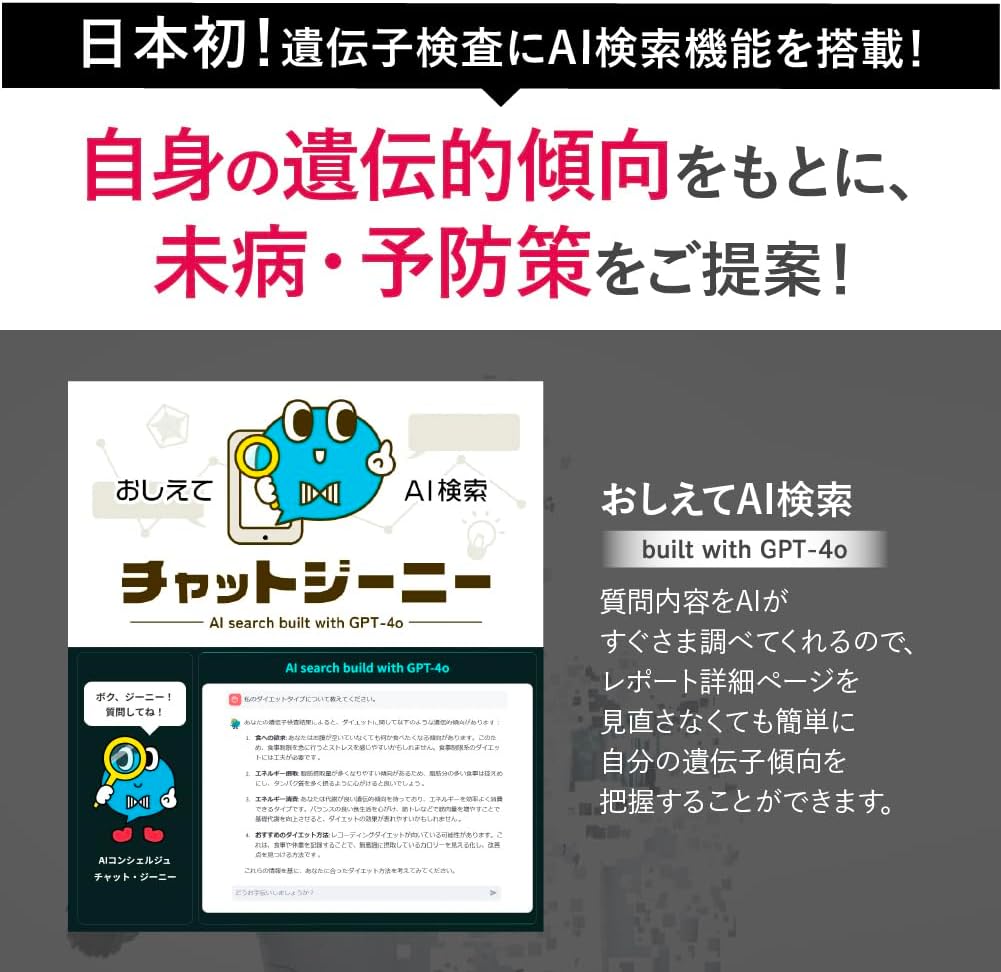 遺伝子検査 chat GENE Pro (検体：唾液 遺伝子500項目分析 予防165項目