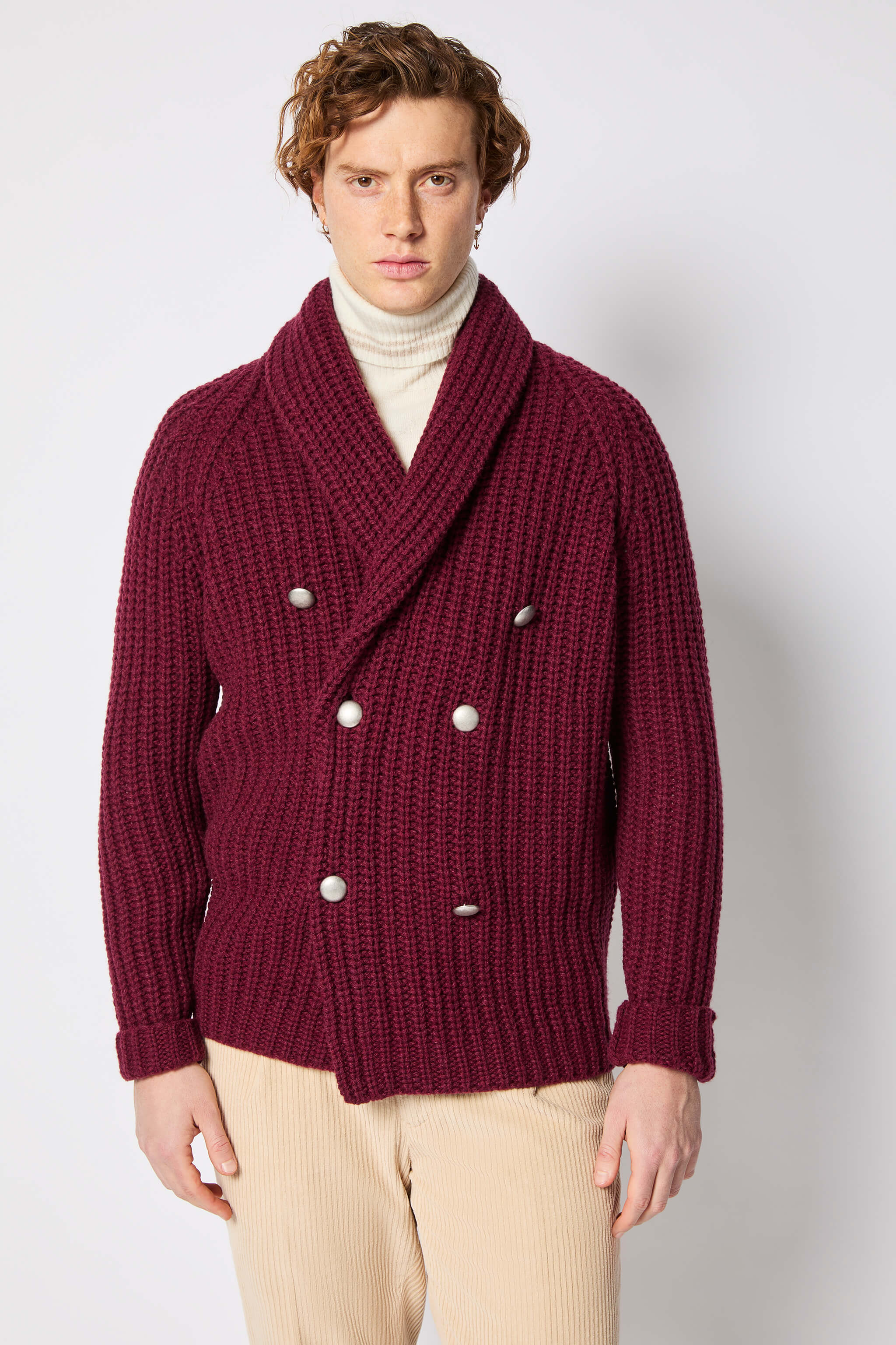 Chunky-knit cardigan in burgundy | L.B.M. 1911