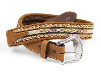 ネイティブ革ウエスタンベルト（牛革×馬毛）幾何学模様｜革製品専門店