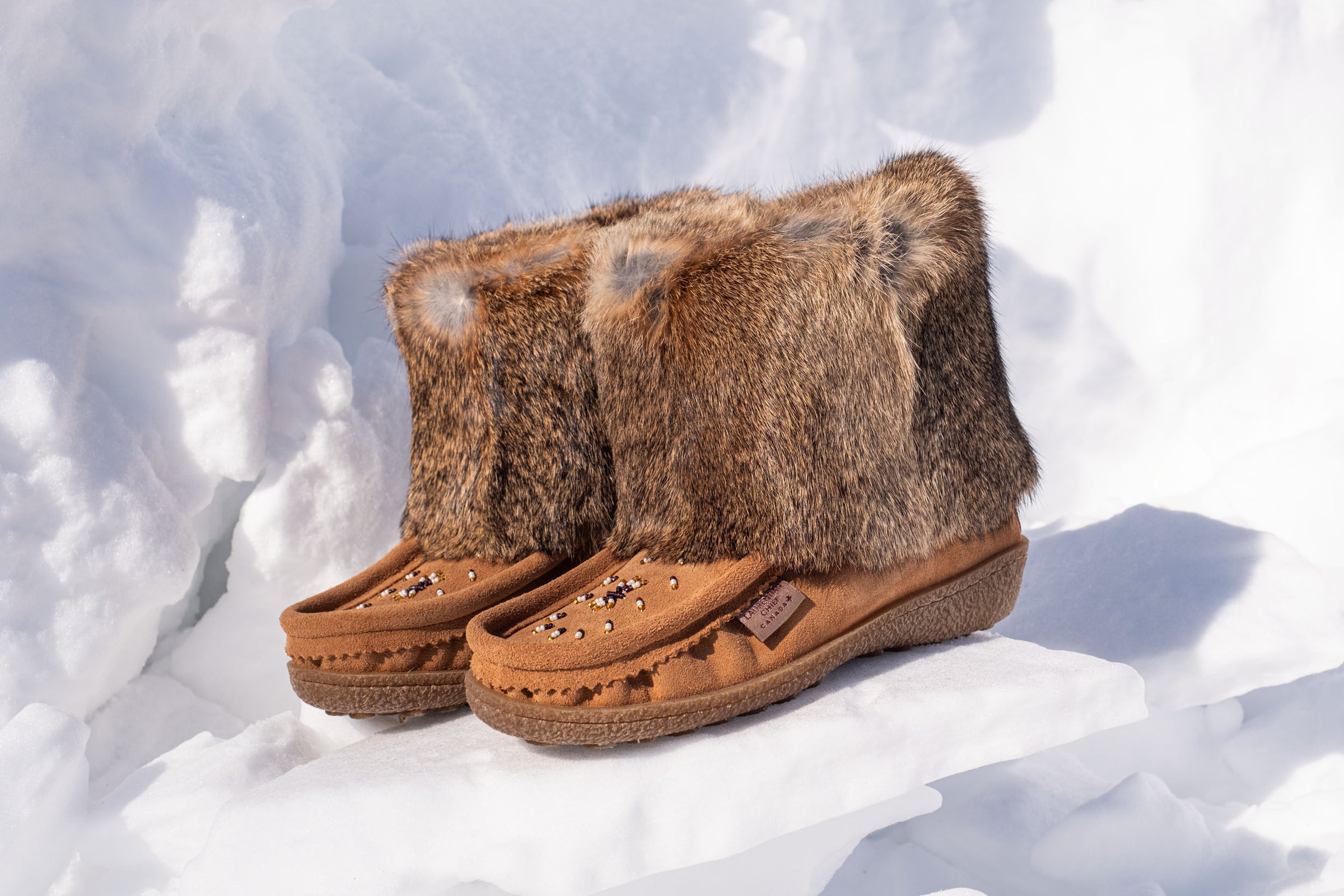 Women's Laurentian Chief Short Suede Rabbit Fur Mukluk Winter