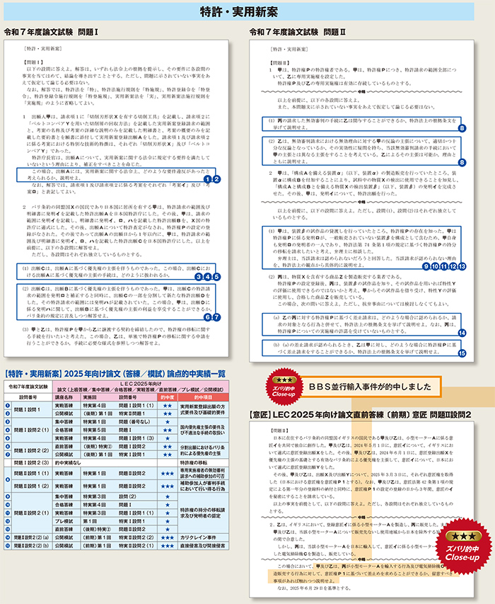 論文試験問題の的中実績 - 弁理士試験対策講座｜資格の予備校ならLEC