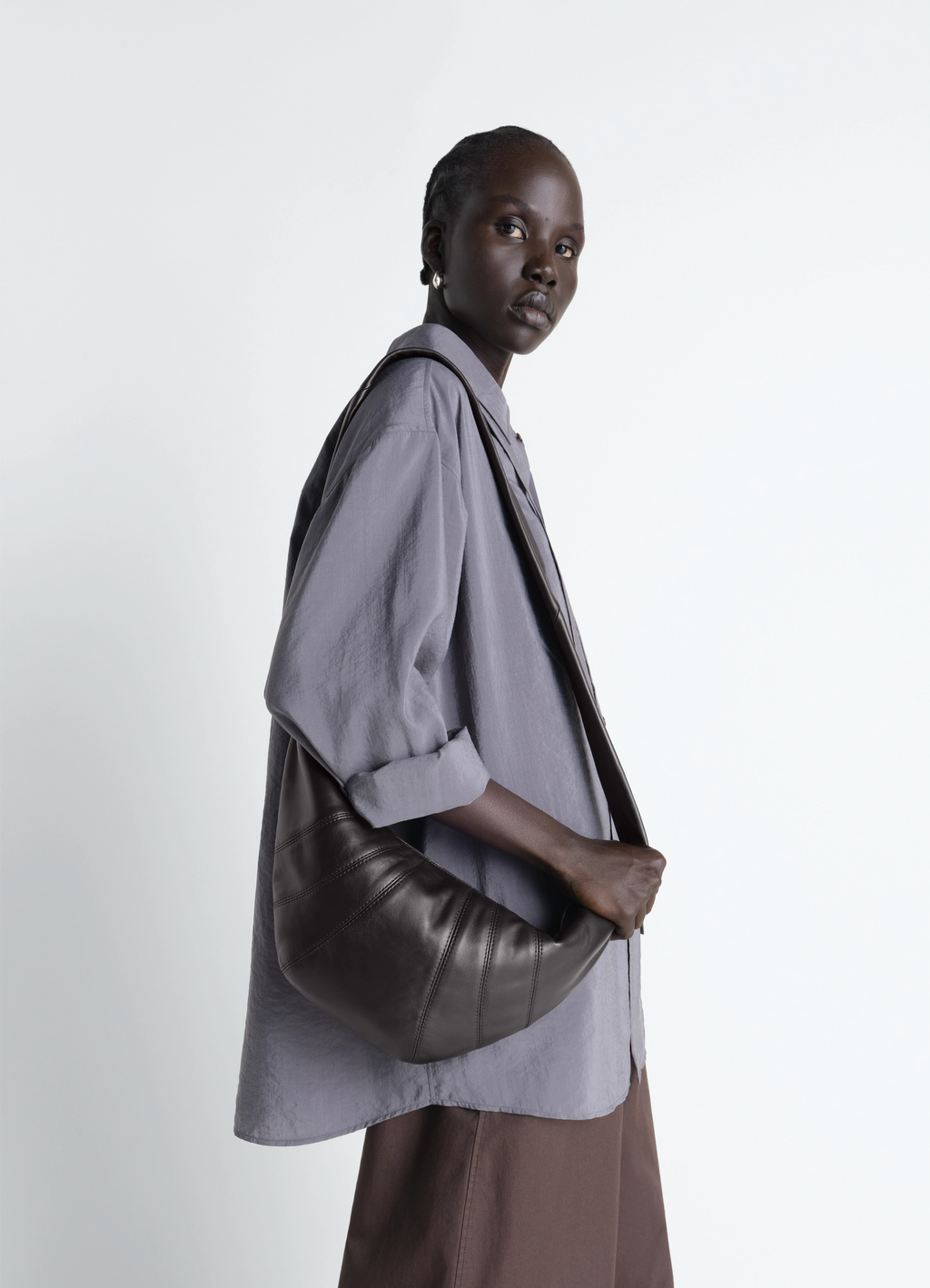 MEDIUM CROISSANT BAG IN LEATHER - Dark Chocolate - Soft Nappa