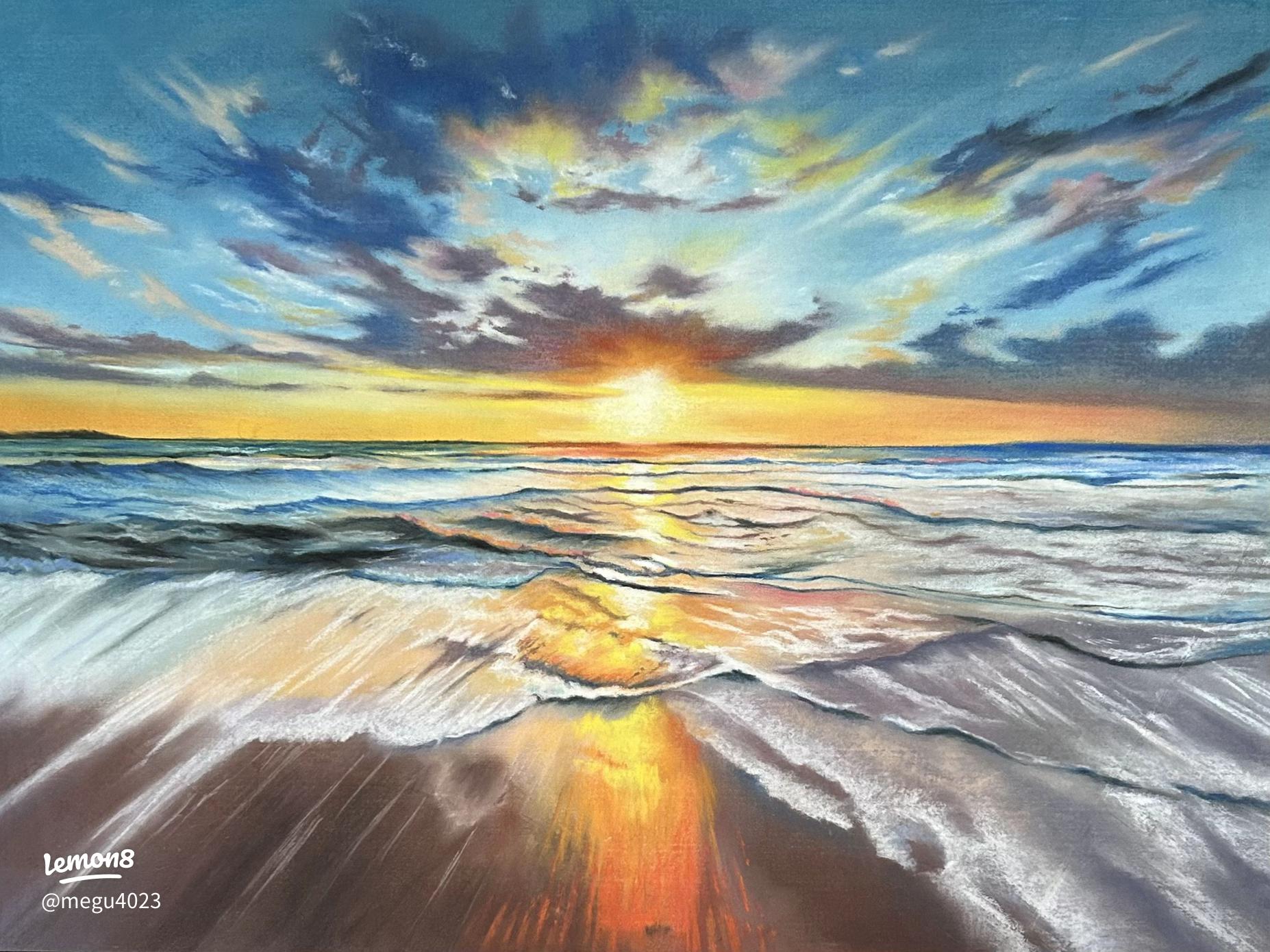 美しい夕景の海を描くパステル画の魅力と技法