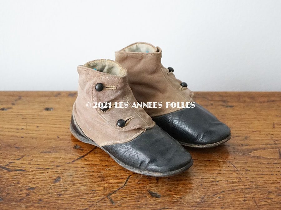 1900年代 アンティーク ボタンアップ ベビーシューズ レザー＆コットン