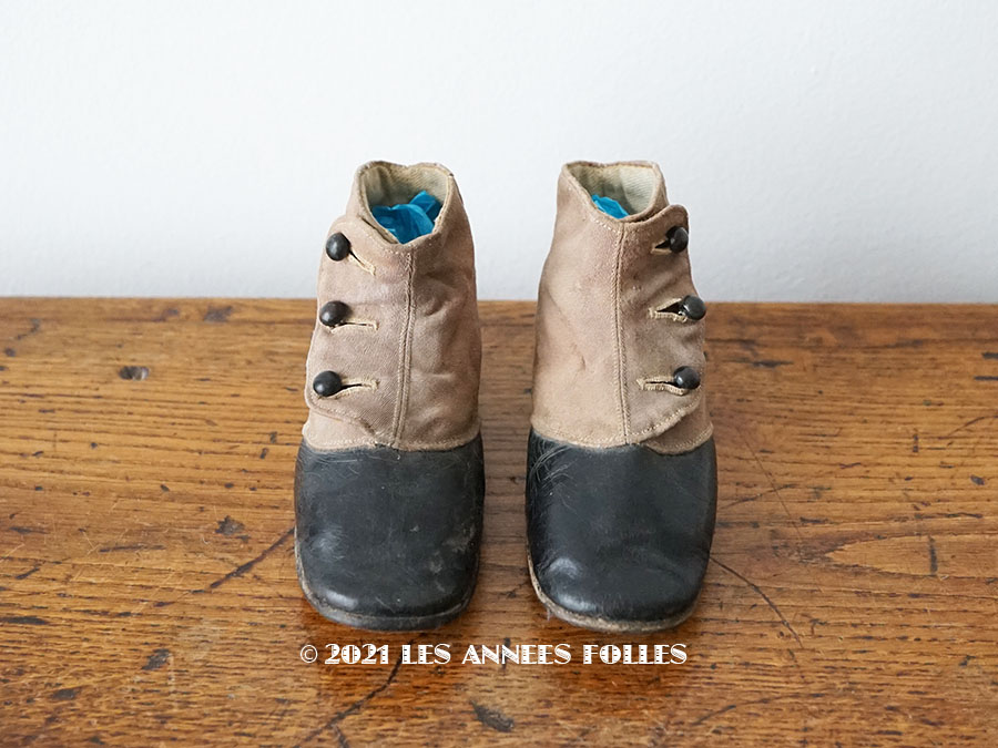 1900年代 アンティーク ボタンアップ ベビーシューズ レザー＆コットン