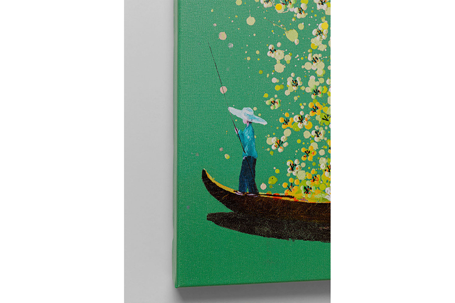 フラワーボート グリーンイエロー 100×80 cm タッチドピクチャー