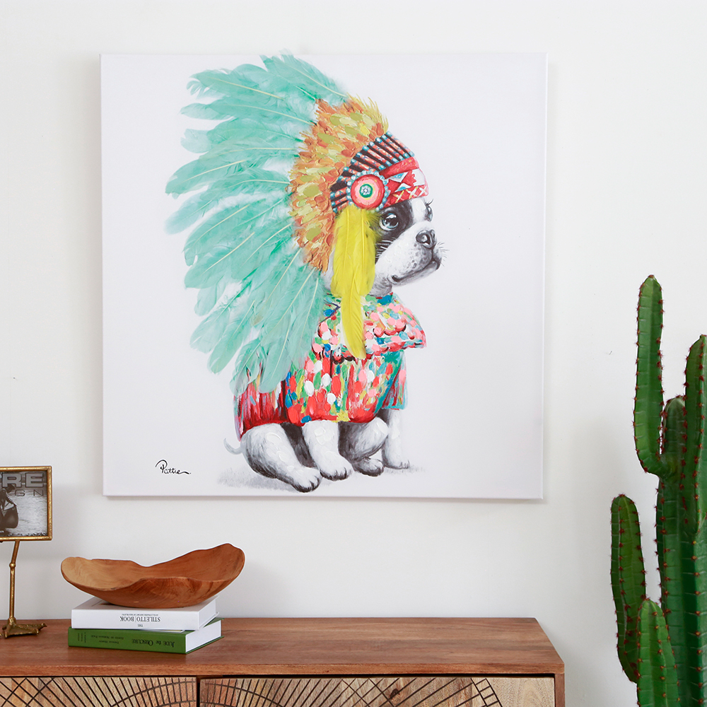 ヘッドドレスドッグ80×80cm キャンバスピクチャー - アート