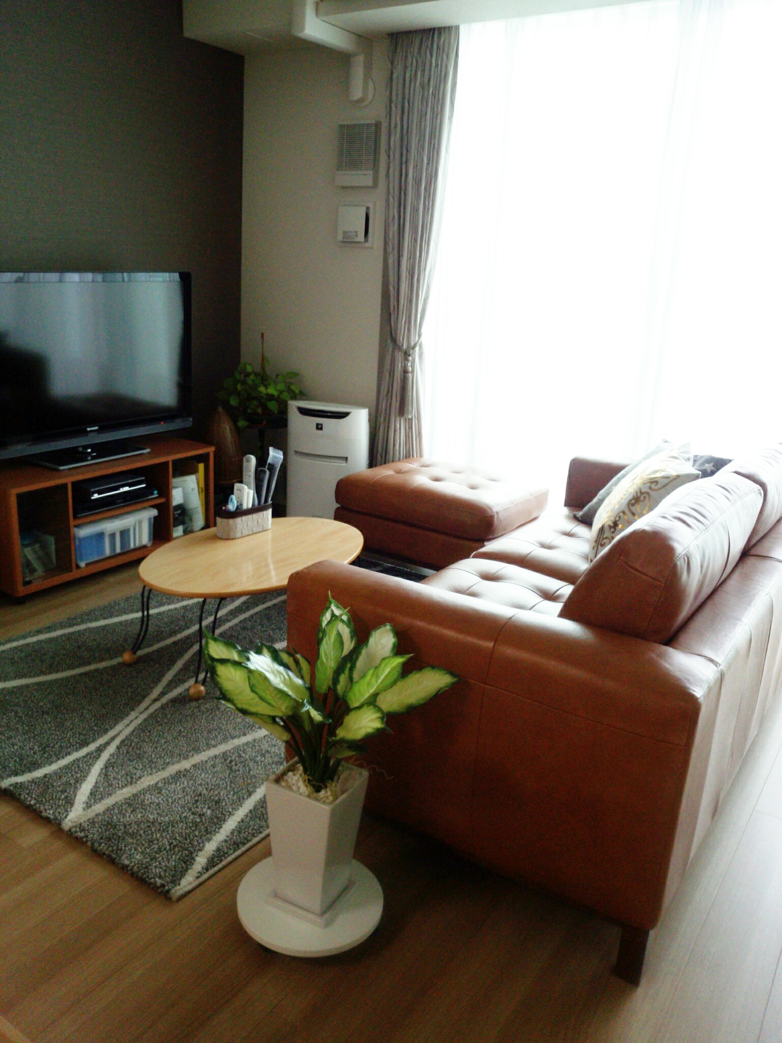 オシャレ！キャメル色の本革ソファ＆オットマン 【納品事例