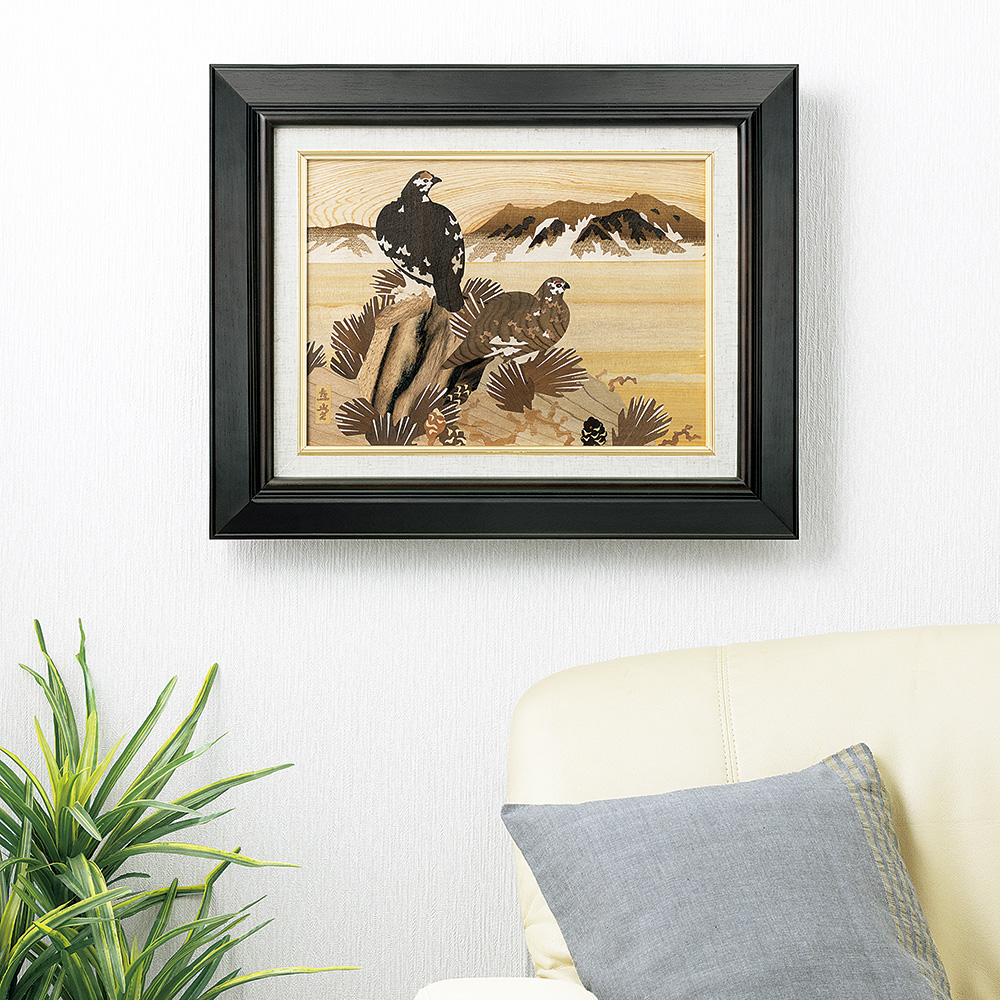 朴木立堂 富山木象嵌「雷鳥と立山連峰」 | ライトアップオンラインストア