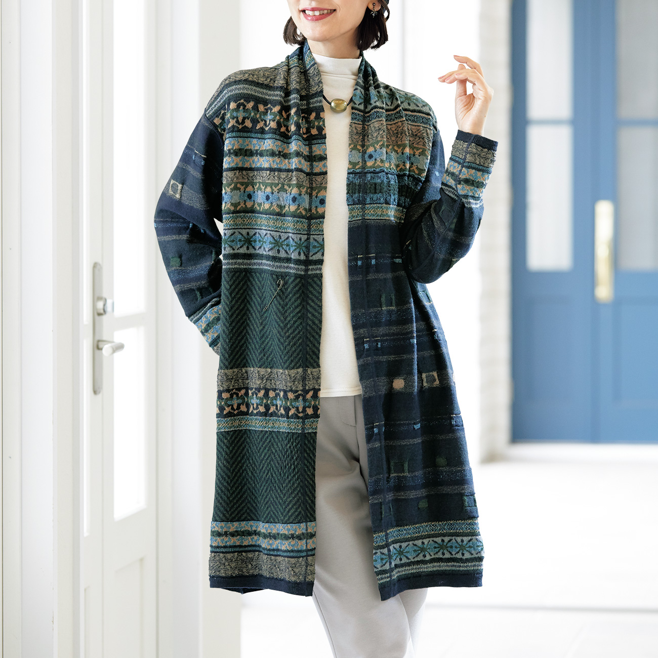 FUGAFUGA ジャカードリバーシブルロングカーディガン | ライトアップ