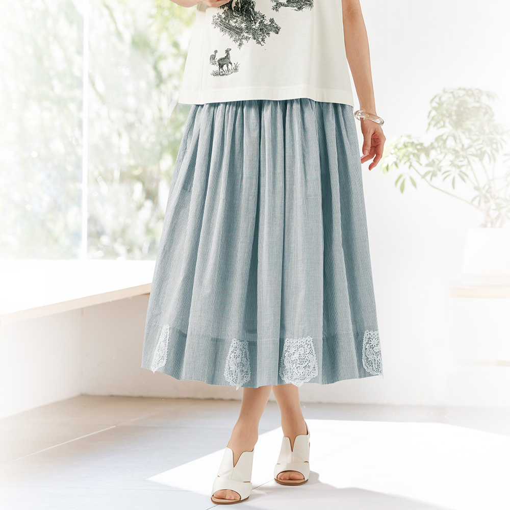 米澤美也子 レース付きのストライプスカート | ライトアップオンライン